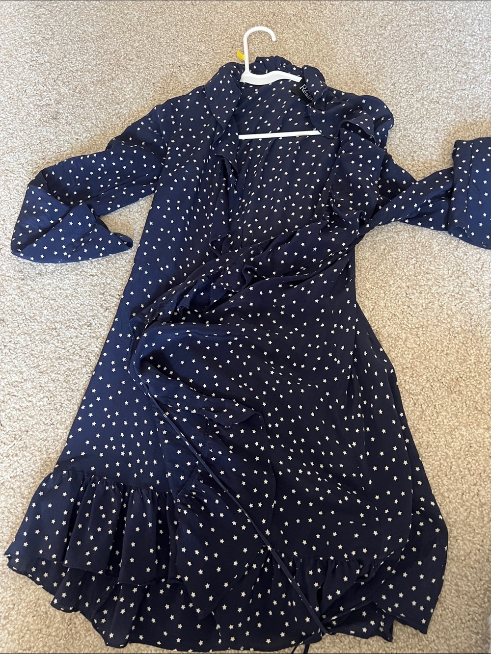 Navy Star Print Wrap Dress - Elegant Women's Dress
